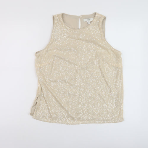 Marks and Spencer Womens Beige Polyester Basic Tank Size 12 Round Neck