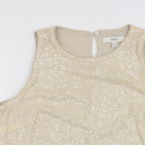 Marks and Spencer Womens Beige Polyester Basic Tank Size 12 Round Neck