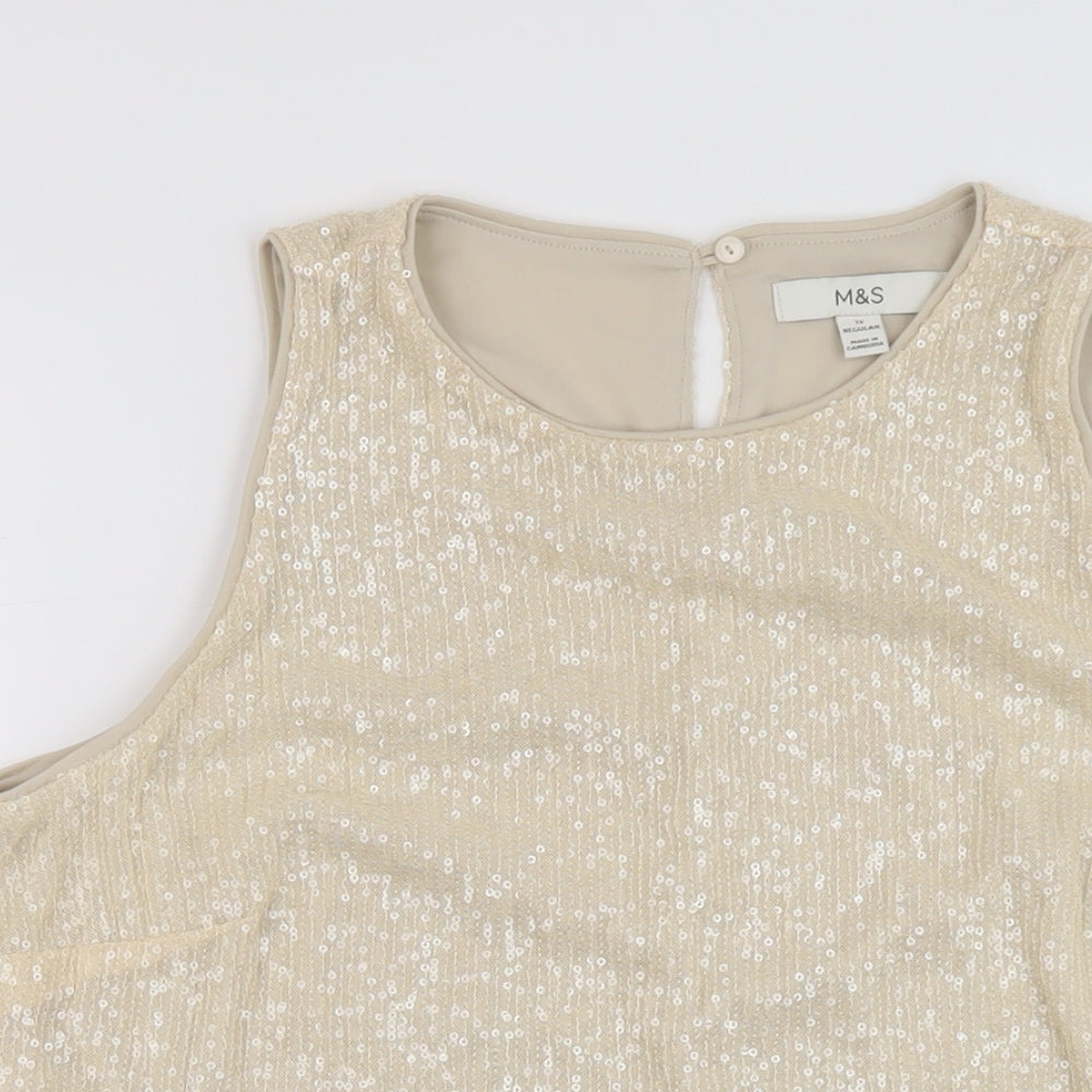 Marks and Spencer Womens Beige Polyester Basic Tank Size 12 Round Neck