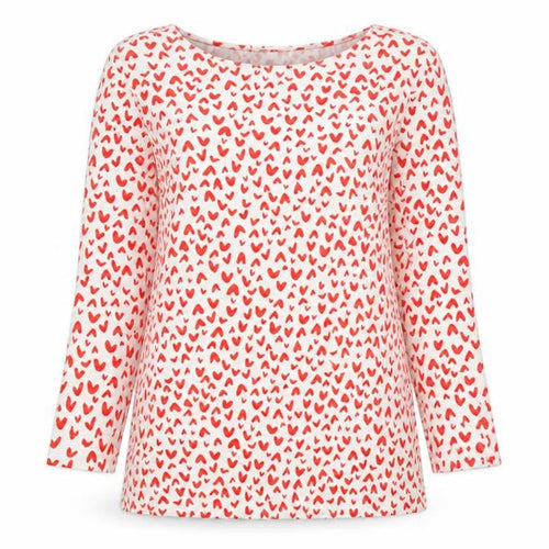 Marks and Spencer Womens Red Geometric Cotton Basic T-Shirt Size 10 Boat Neck - Hearts