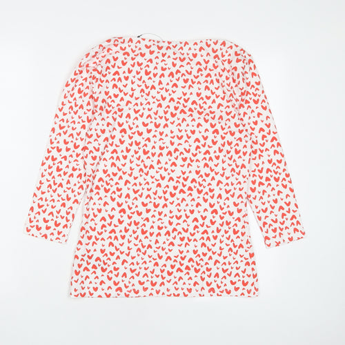 Marks and Spencer Womens Red Geometric Cotton Basic T-Shirt Size 10 Boat Neck - Hearts