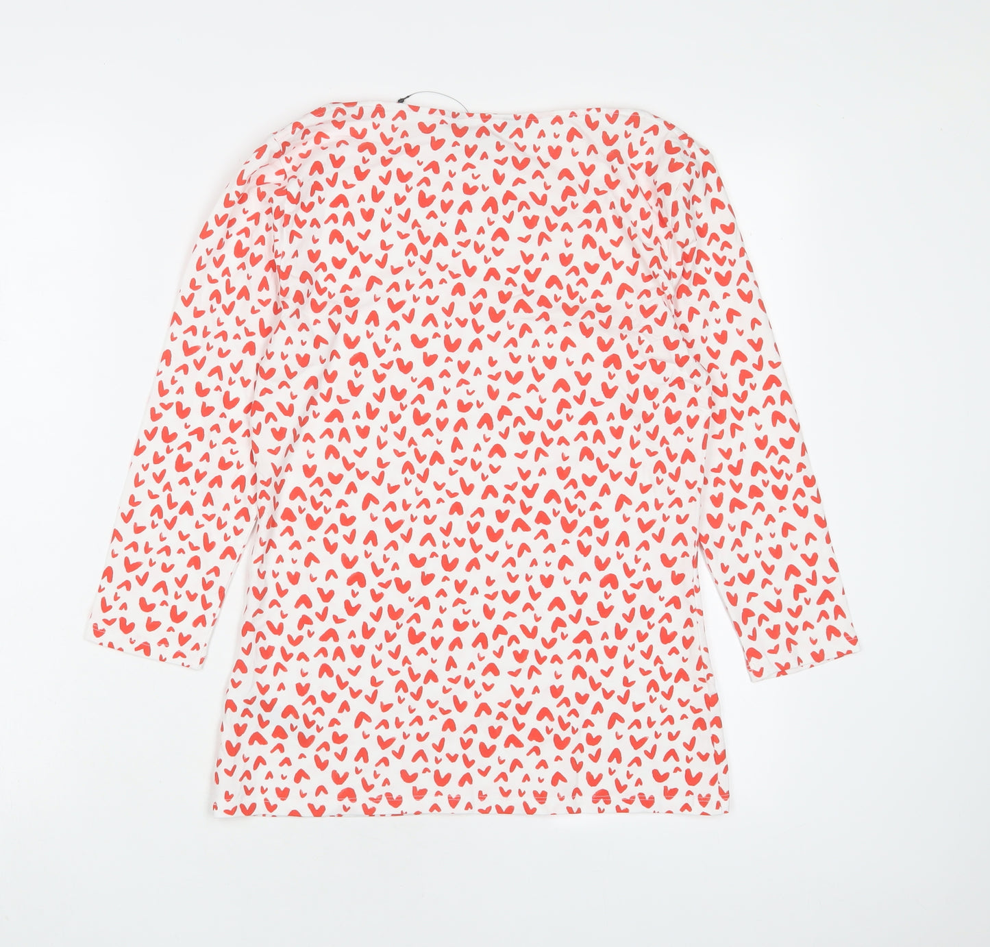 Marks and Spencer Womens Red Geometric Cotton Basic T-Shirt Size 10 Boat Neck - Hearts