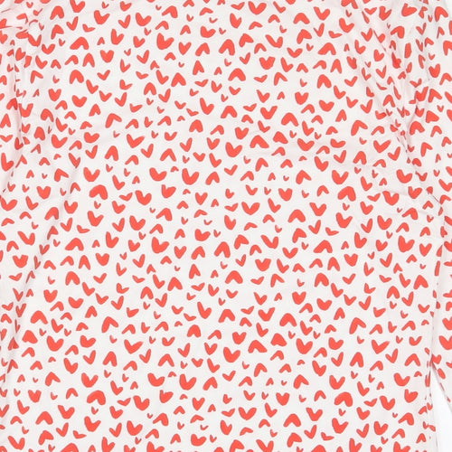 Marks and Spencer Womens Red Geometric Cotton Basic T-Shirt Size 10 Boat Neck - Hearts