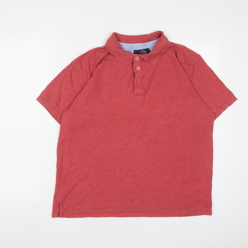 Hutson Harbour Mens Red Cotton Polo Size L Collared Button