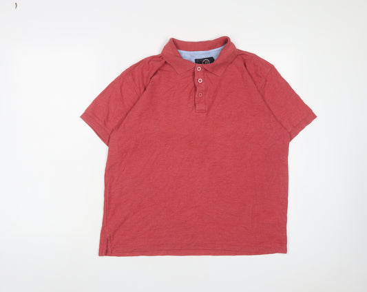 Hutson Harbour Mens Red Cotton Polo Size L Collared Button