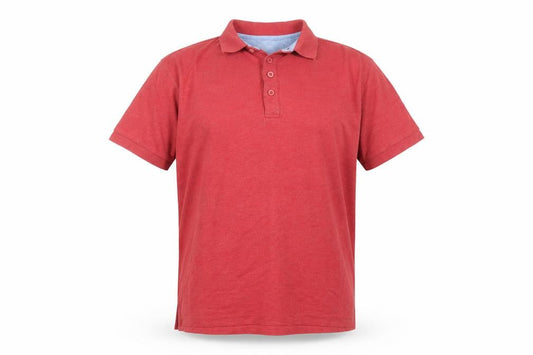 Front view of Hutson Harbour men’s red cotton polo, size L, collared button