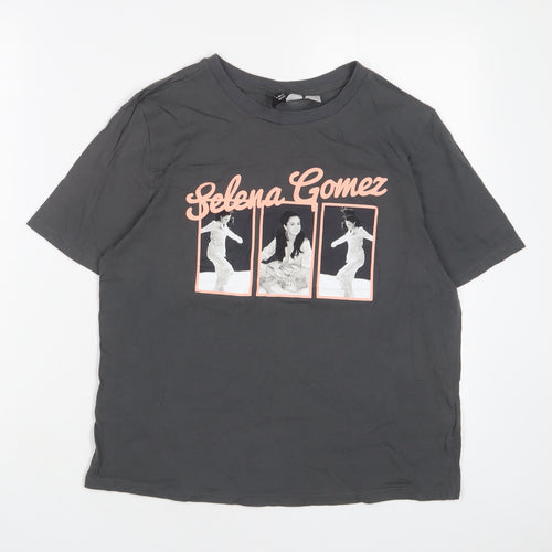 H&M Womens Grey Cotton Basic T-Shirt Size S Crew Neck - Selena Gomez