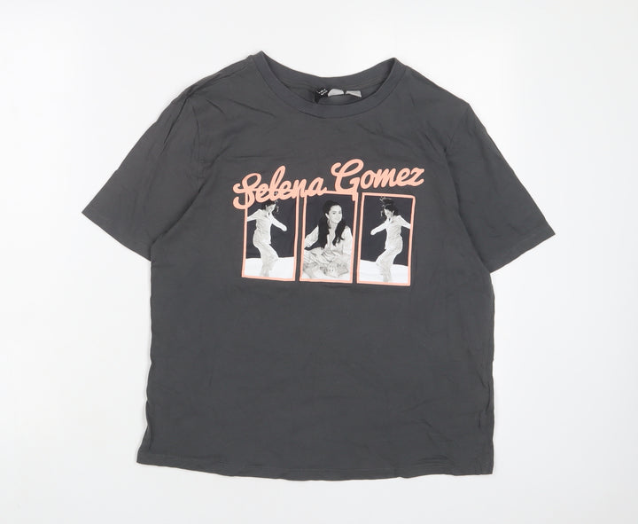 H&M Womens Grey Cotton Basic T-Shirt Size S Crew Neck - Selena Gomez