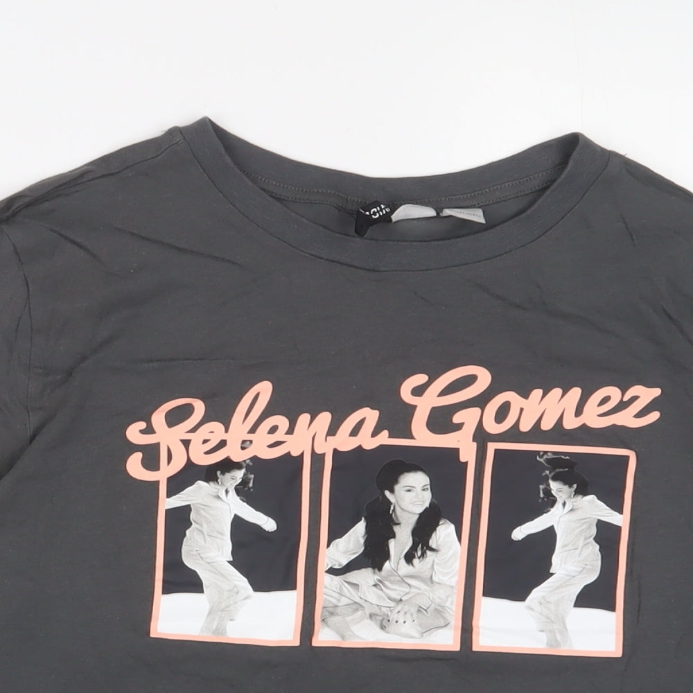 H&M Womens Grey Cotton Basic T-Shirt Size S Crew Neck - Selena Gomez