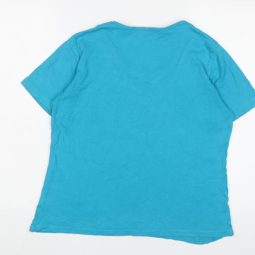 EWM Womens Blue Cotton Basic T-Shirt Size 14 V-Neck - Embroidered