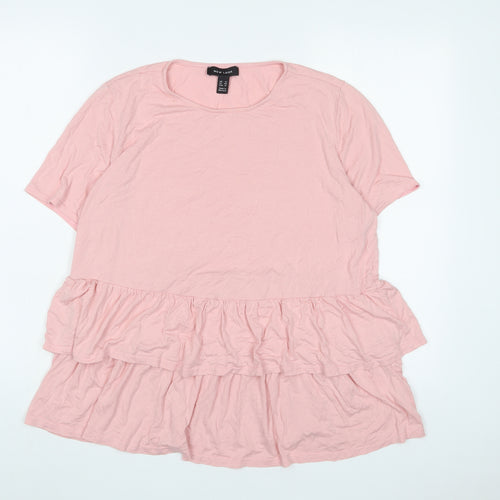 New Look Womens Pink Viscose Basic T-Shirt Size 16 Crew Neck