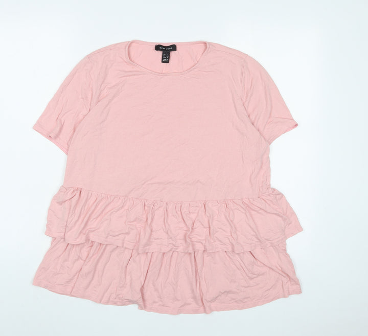 New Look Womens Pink Viscose Basic T-Shirt Size 16 Crew Neck