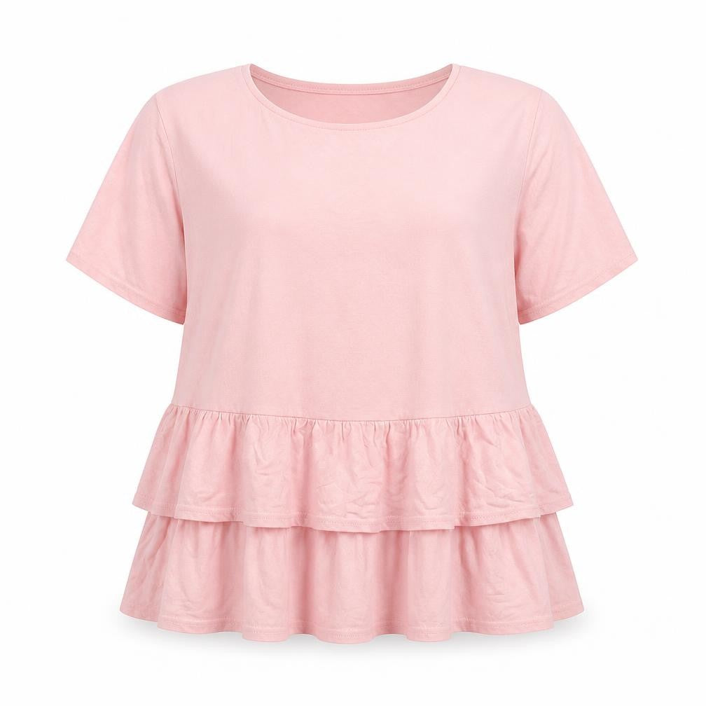 Front view of New Look women’s pink viscose basic t-shirt, size UK 16, crew neck