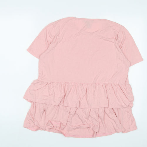 New Look Womens Pink Viscose Basic T-Shirt Size 16 Crew Neck