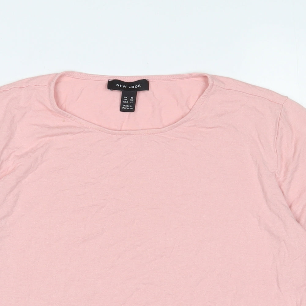 New Look Womens Pink Viscose Basic T-Shirt Size 16 Crew Neck