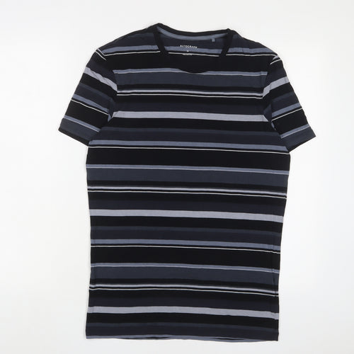 Autograph Mens Black Striped Cotton T-Shirt Size M Crew Neck