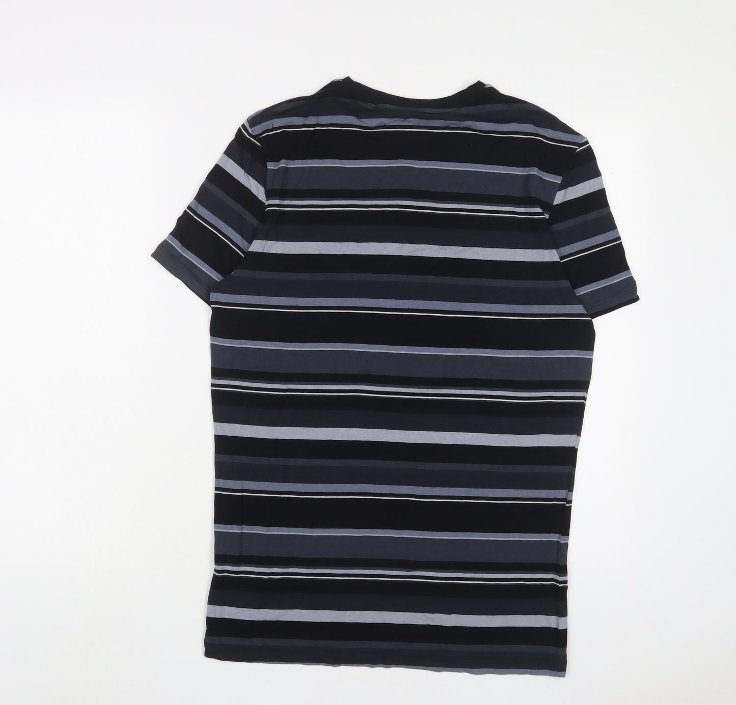 Autograph Mens Black Striped Cotton T-Shirt Size M Crew Neck