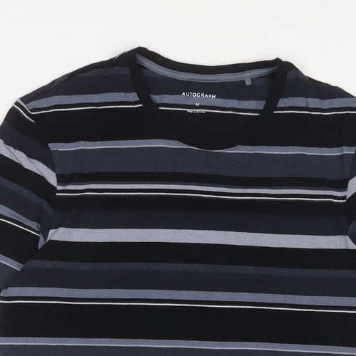 Autograph Mens Black Striped Cotton T-Shirt Size M Crew Neck