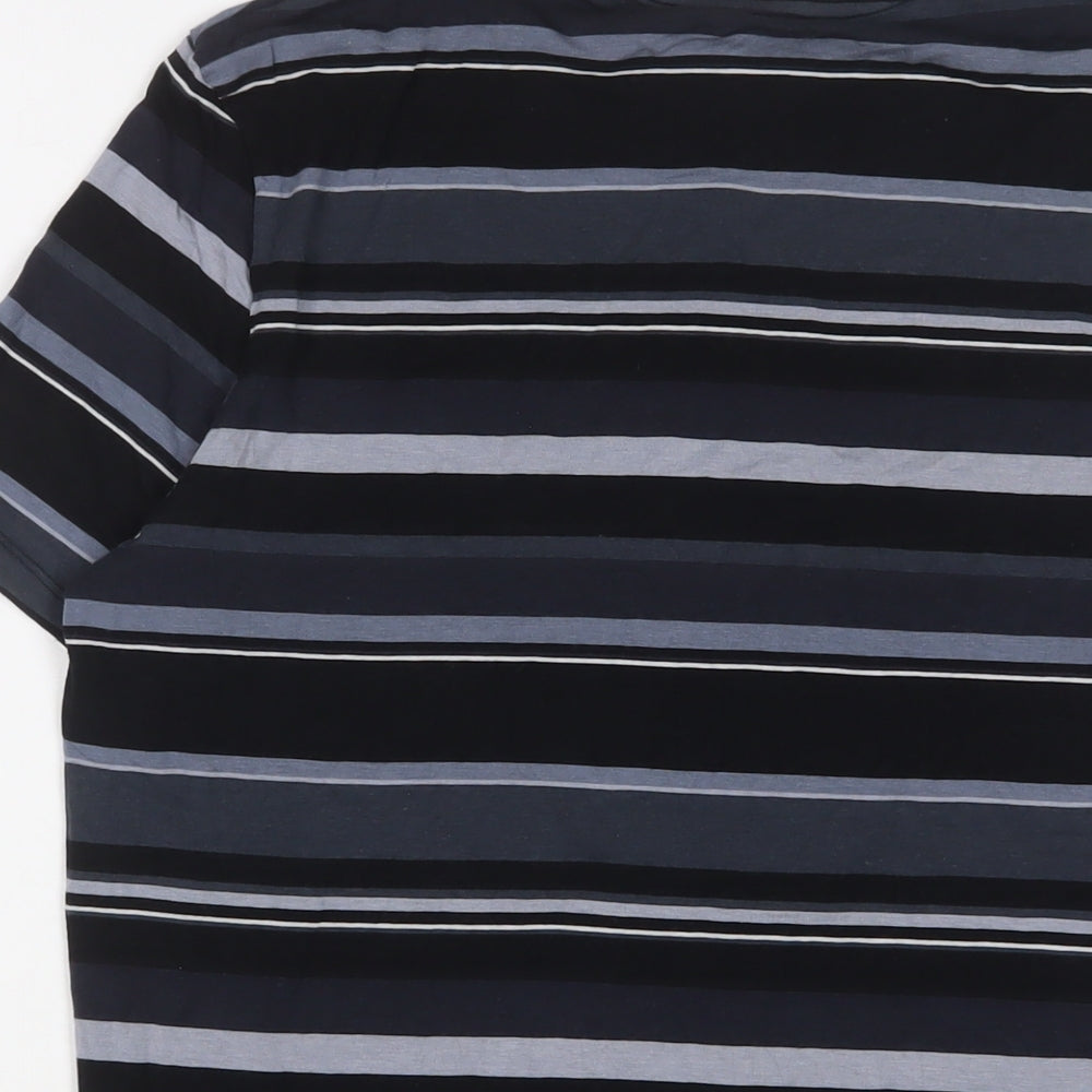 Autograph Mens Black Striped Cotton T-Shirt Size M Crew Neck