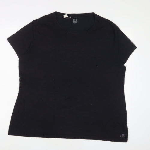 DECATHLON Womens Black Polyester Basic T-Shirt Size 2XL V-Neck