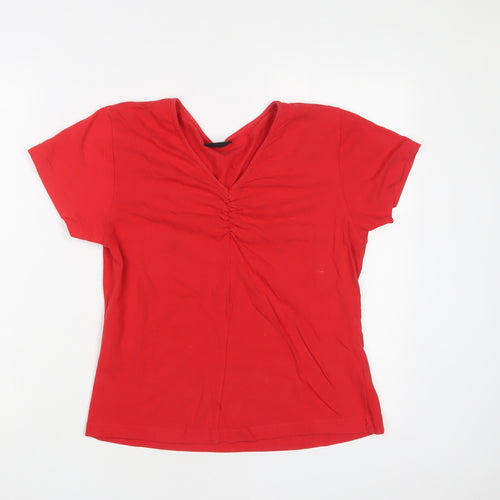 Giani Bernini Womens Red Herringbone Cotton Basic T-Shirt Size M V-Neck