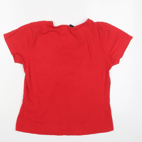 Giani Bernini Womens Red Herringbone Cotton Basic T-Shirt Size M V-Neck