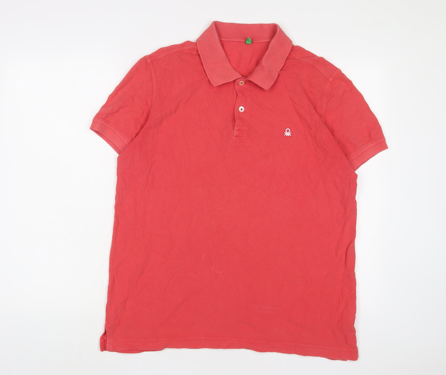 United Colors of Benetton Mens Red Cotton Polo Size XL Collared Button - Embroidered