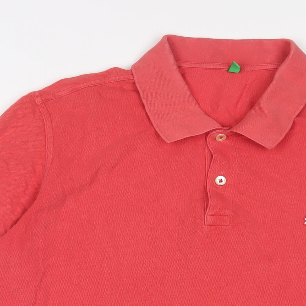 United Colors of Benetton Mens Red Cotton Polo Size XL Collared Button - Embroidered