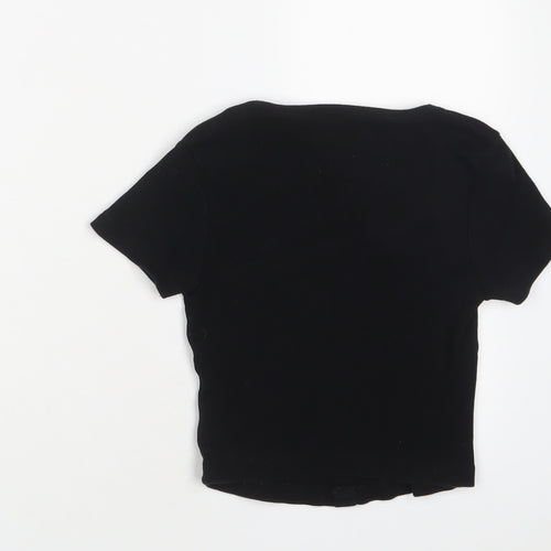 ASOS Womens Black Cotton Basic T-Shirt Size 8 Scoop Neck - Buttons