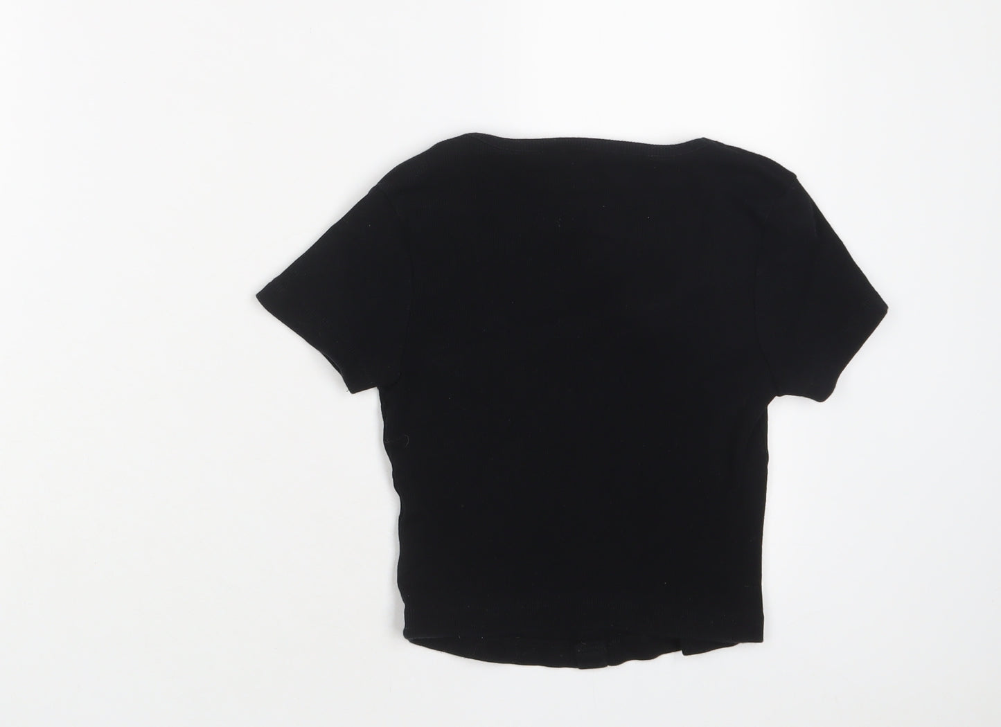 ASOS Womens Black Cotton Basic T-Shirt Size 8 Scoop Neck - Buttons