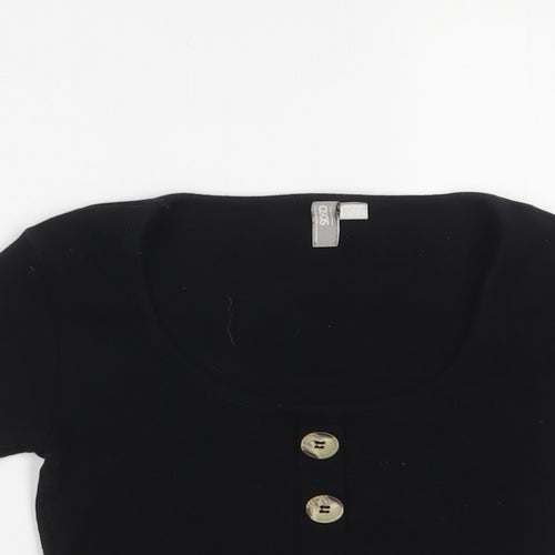 ASOS Womens Black Cotton Basic T-Shirt Size 8 Scoop Neck - Buttons