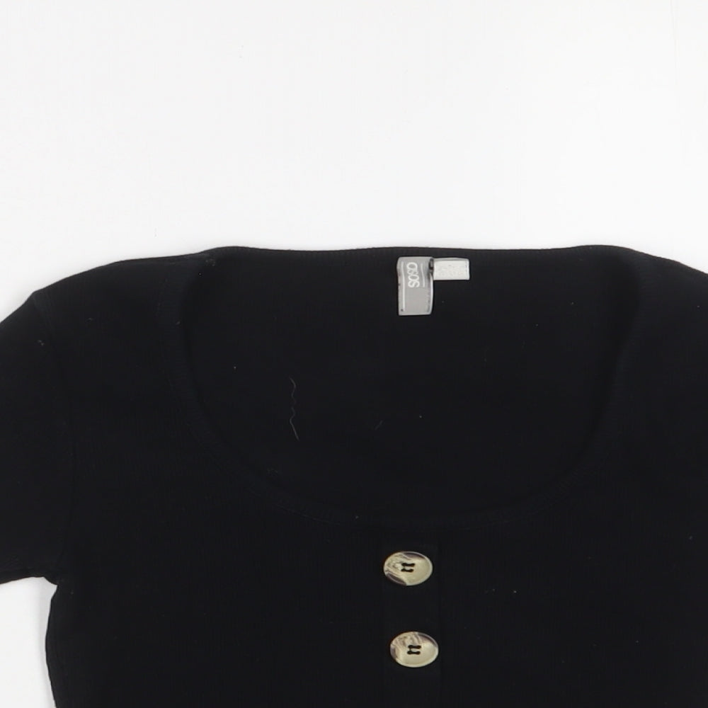 ASOS Womens Black Cotton Basic T-Shirt Size 8 Scoop Neck - Buttons