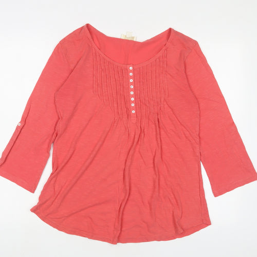Pomodoro Womens Pink Cotton Basic T-Shirt Size 10 Scoop Neck - Pleated, Buttons
