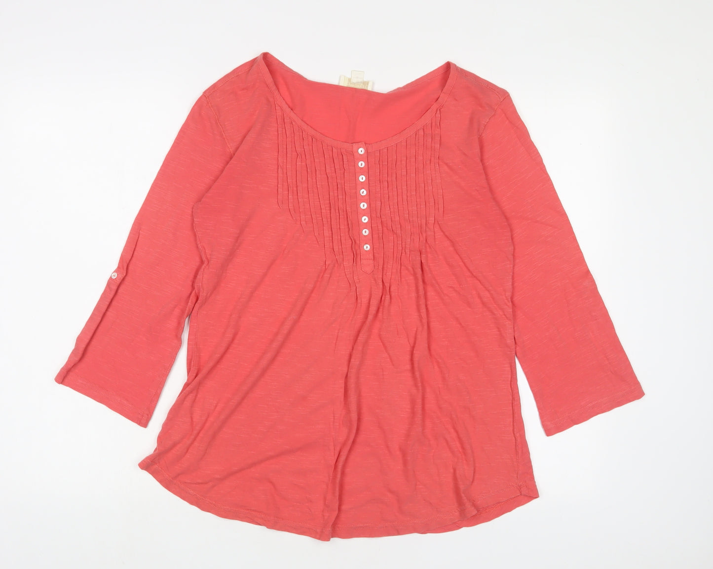 Pomodoro Womens Pink Cotton Basic T-Shirt Size 10 Scoop Neck - Pleated, Buttons