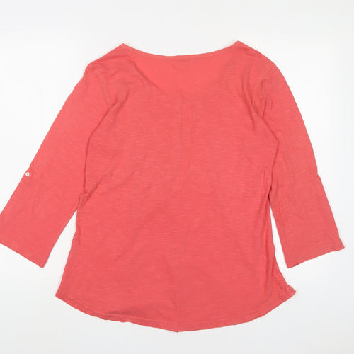 Pomodoro Womens Pink Cotton Basic T-Shirt Size 10 Scoop Neck - Pleated, Buttons