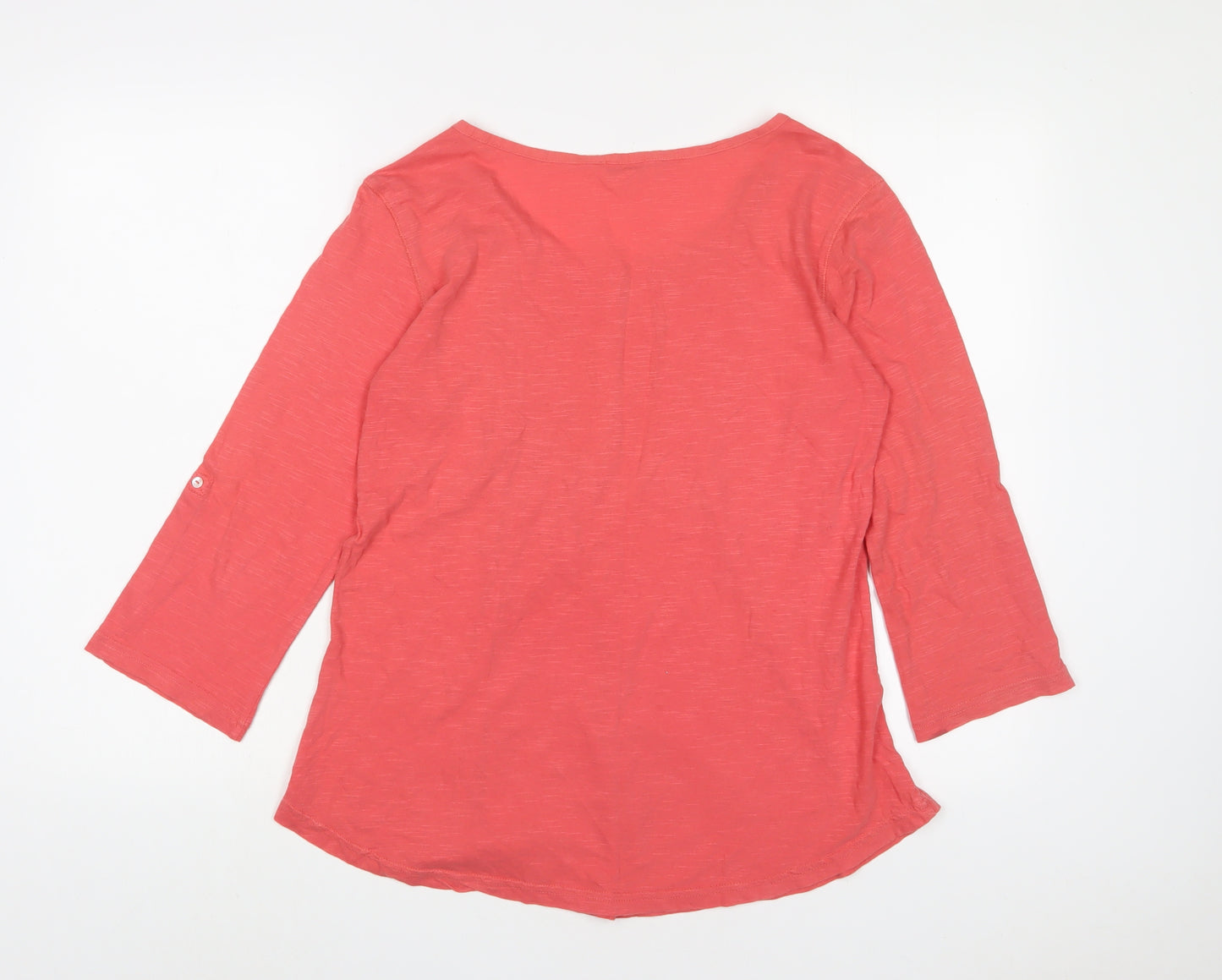 Pomodoro Womens Pink Cotton Basic T-Shirt Size 10 Scoop Neck - Pleated, Buttons