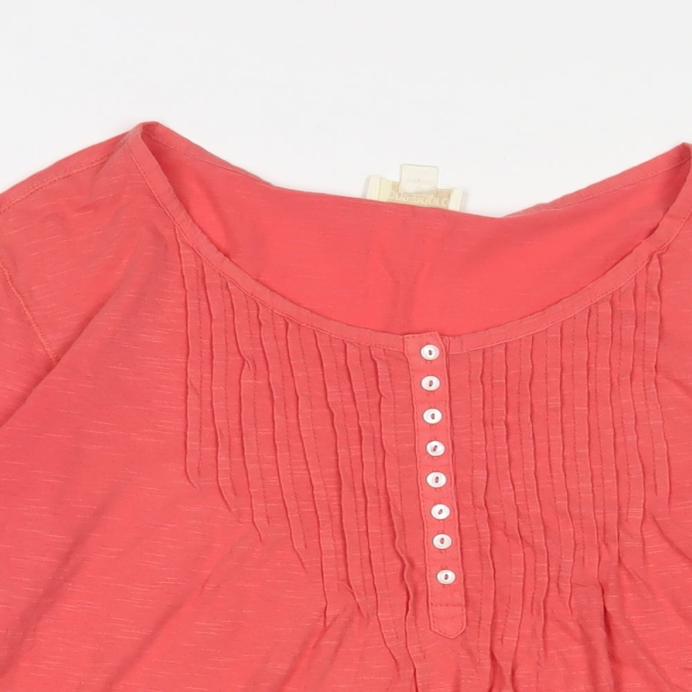 Pomodoro Womens Pink Cotton Basic T-Shirt Size 10 Scoop Neck - Pleated, Buttons