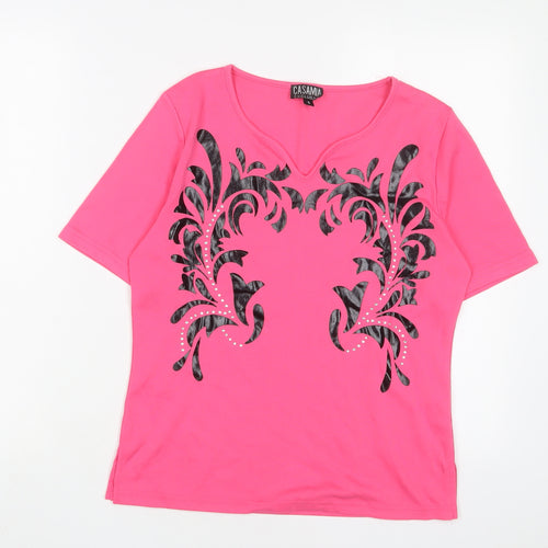Casamia Womens Pink Polyester Basic T-Shirt Size S V-Neck