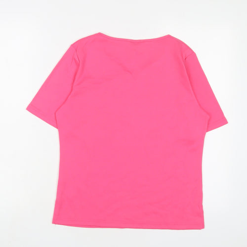 Casamia Womens Pink Polyester Basic T-Shirt Size S V-Neck