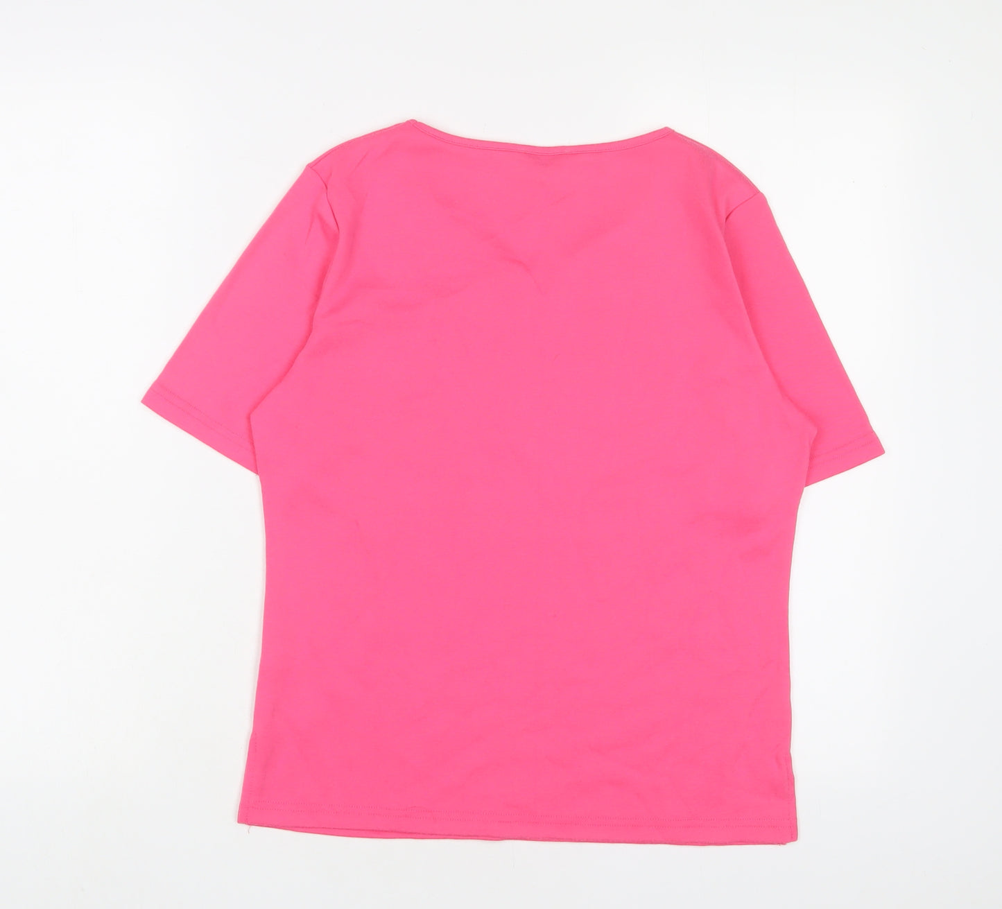 Casamia Womens Pink Polyester Basic T-Shirt Size S V-Neck