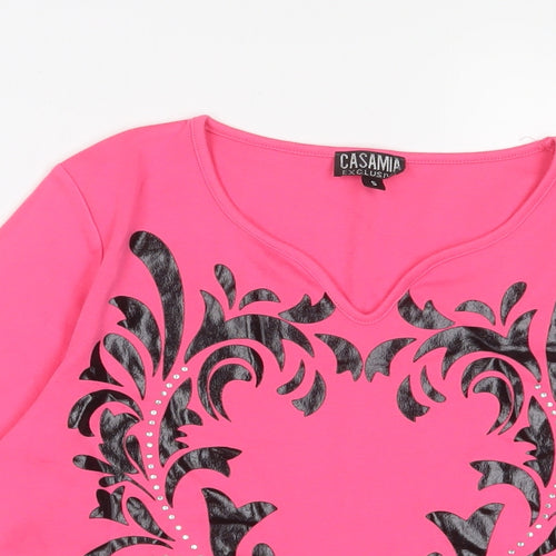 Casamia Womens Pink Polyester Basic T-Shirt Size S V-Neck
