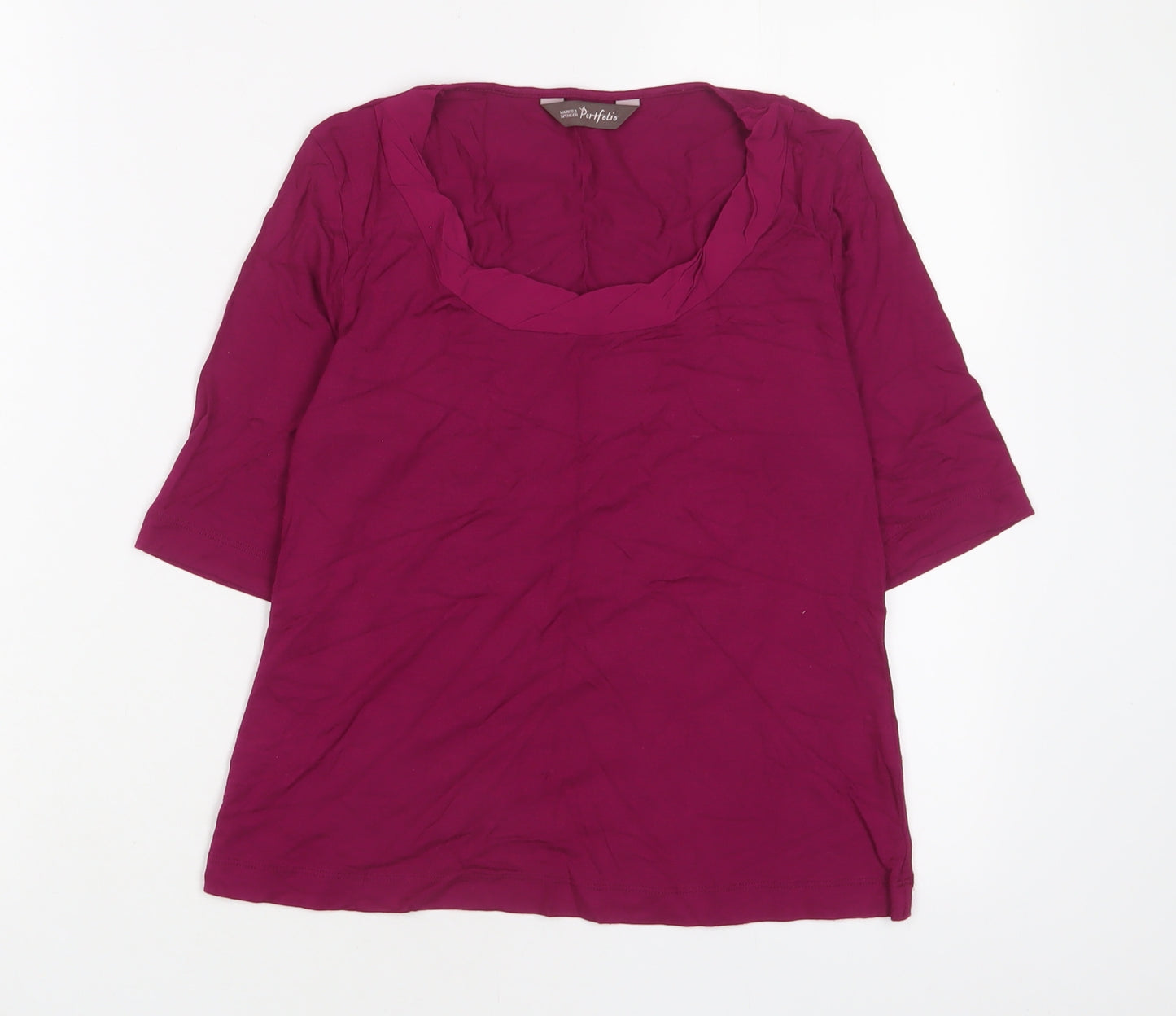 Marks and Spencer Womens Purple Viscose Basic T-Shirt Size 6 Scoop Neck