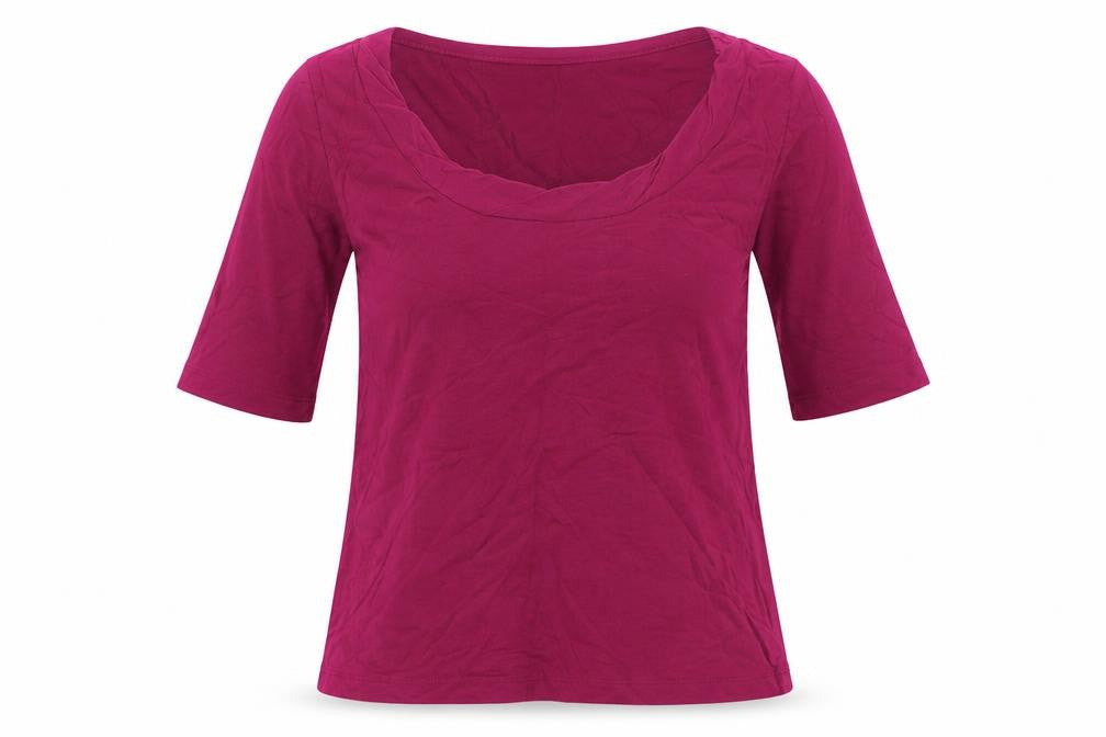 Front view of Marks & Spencer women’s purple viscose basic t-shirt, size UK 6, scoop neck