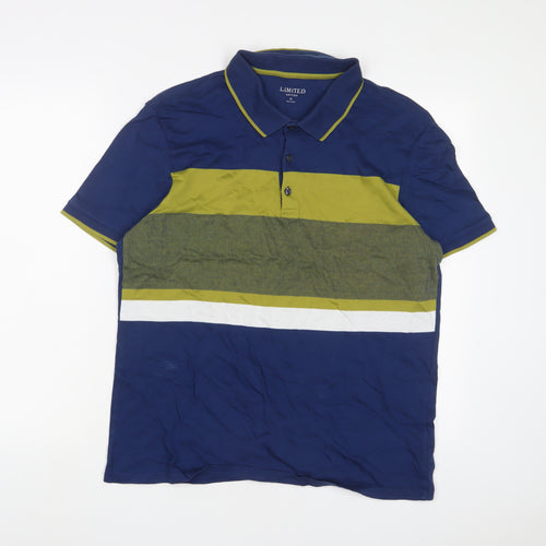Limited Edition Mens Blue Striped Cotton Polo Size M Collared Button