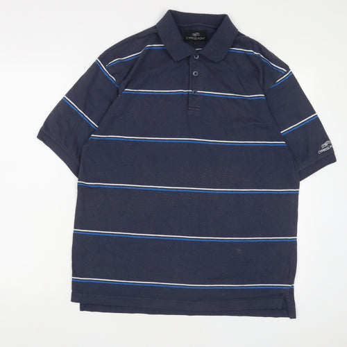 Cypress Point Mens Blue Striped Cotton Polo Size L Collared Button