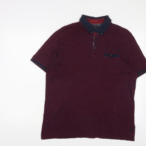 Ted Baker Mens Red Cotton Polo Size L Collared Button