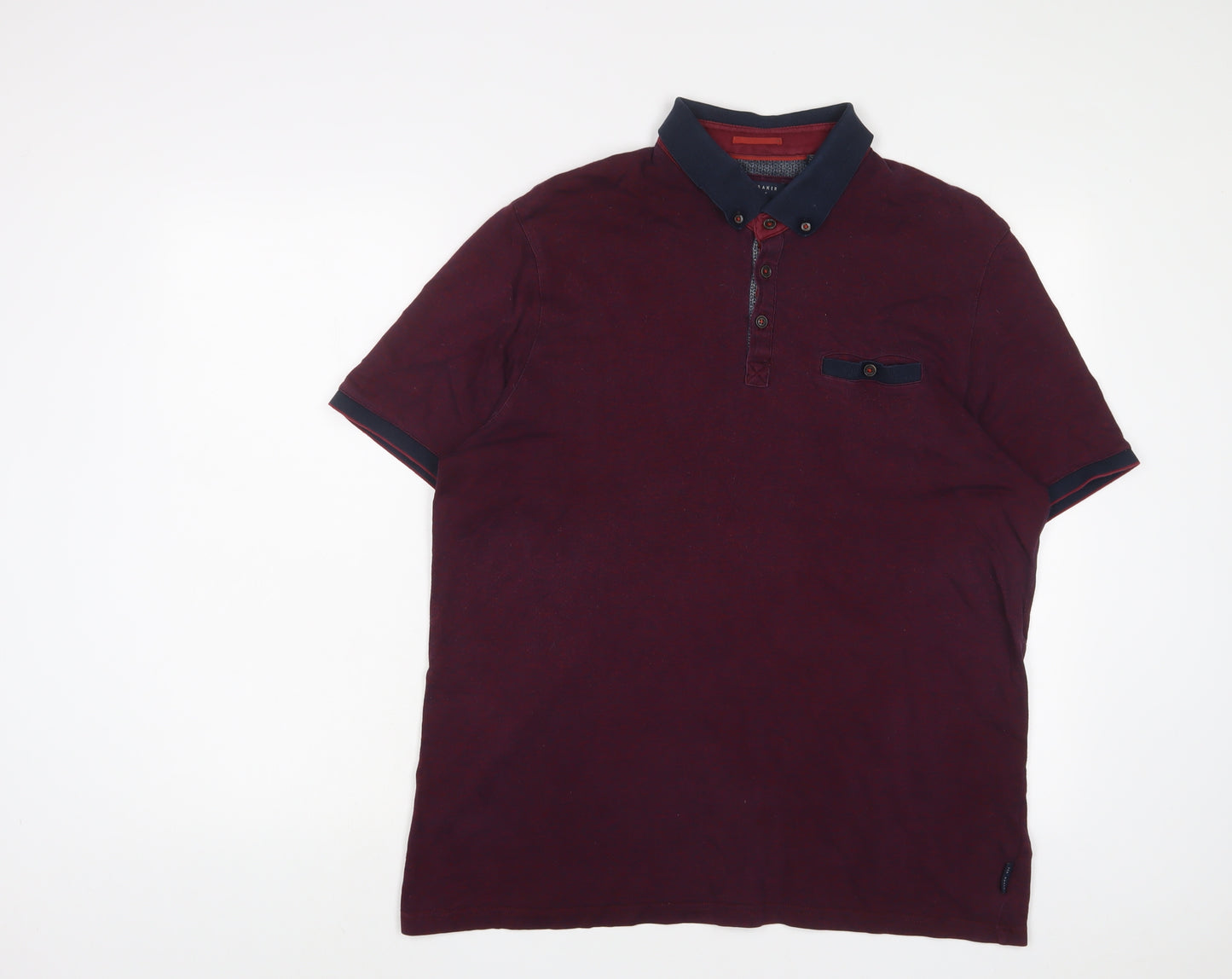 Ted Baker Mens Red Cotton Polo Size L Collared Button