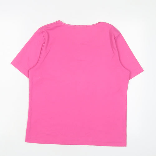 Poppy Womens Pink Cotton Basic T-Shirt Size 12 V-Neck - Embroidered