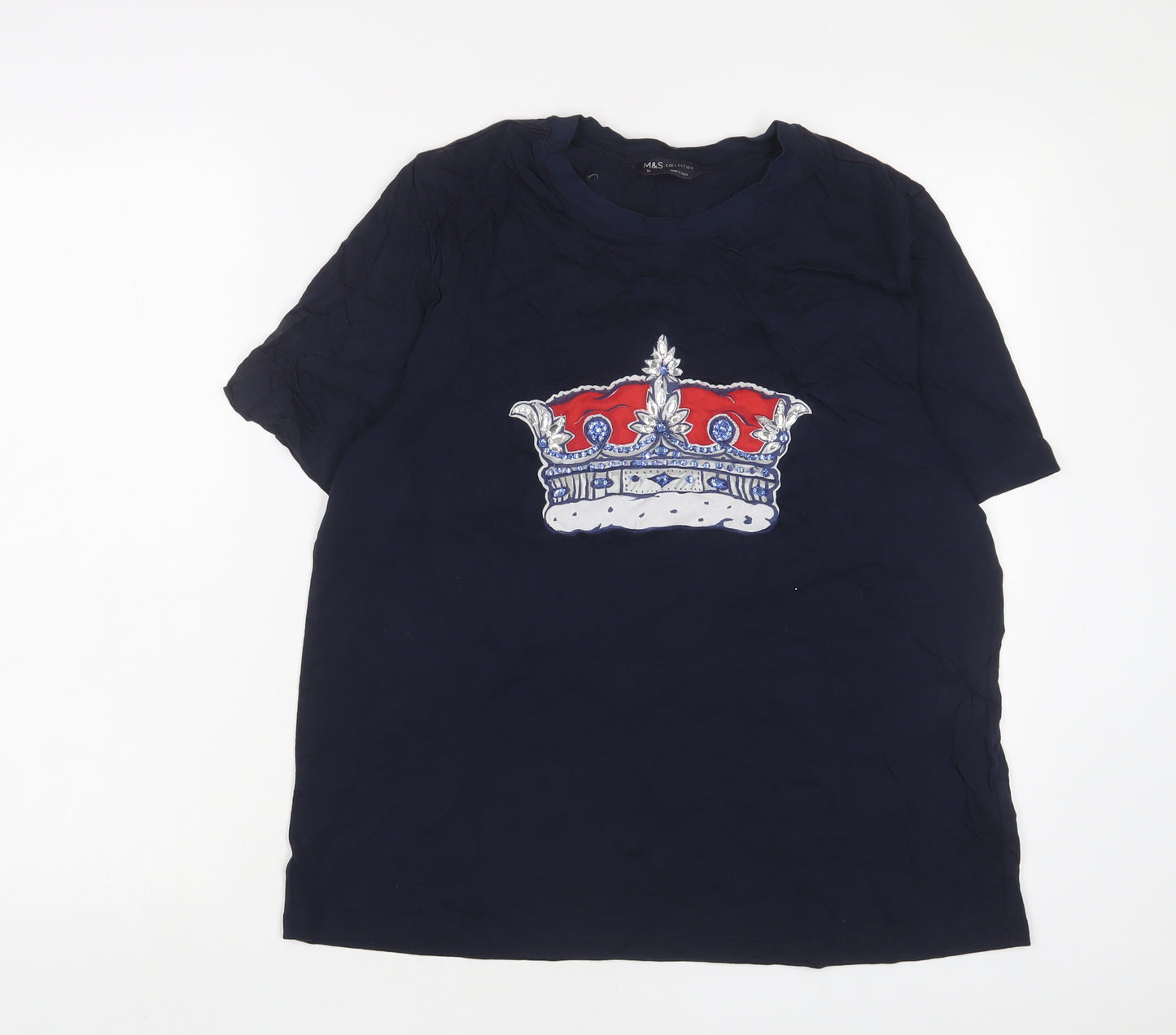 Marks and Spencer Womens Blue Cotton Basic T-Shirt Size 16 Crew Neck