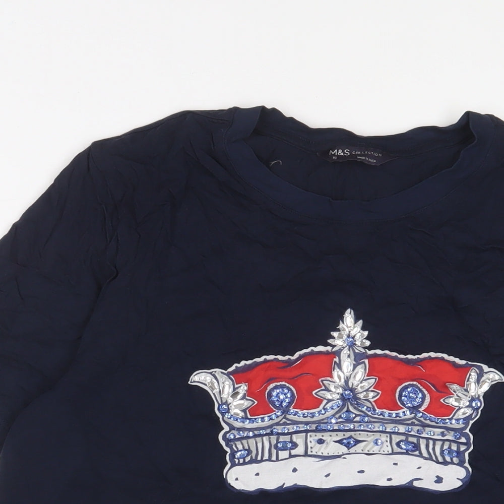 Marks and Spencer Womens Blue Cotton Basic T-Shirt Size 16 Crew Neck
